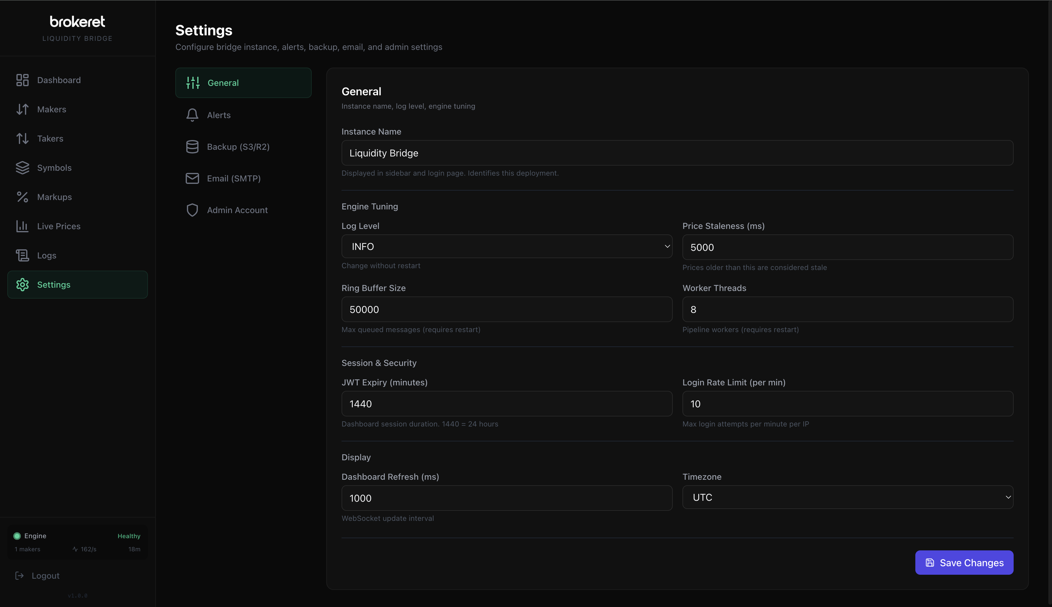 XiroLink General Settings panel